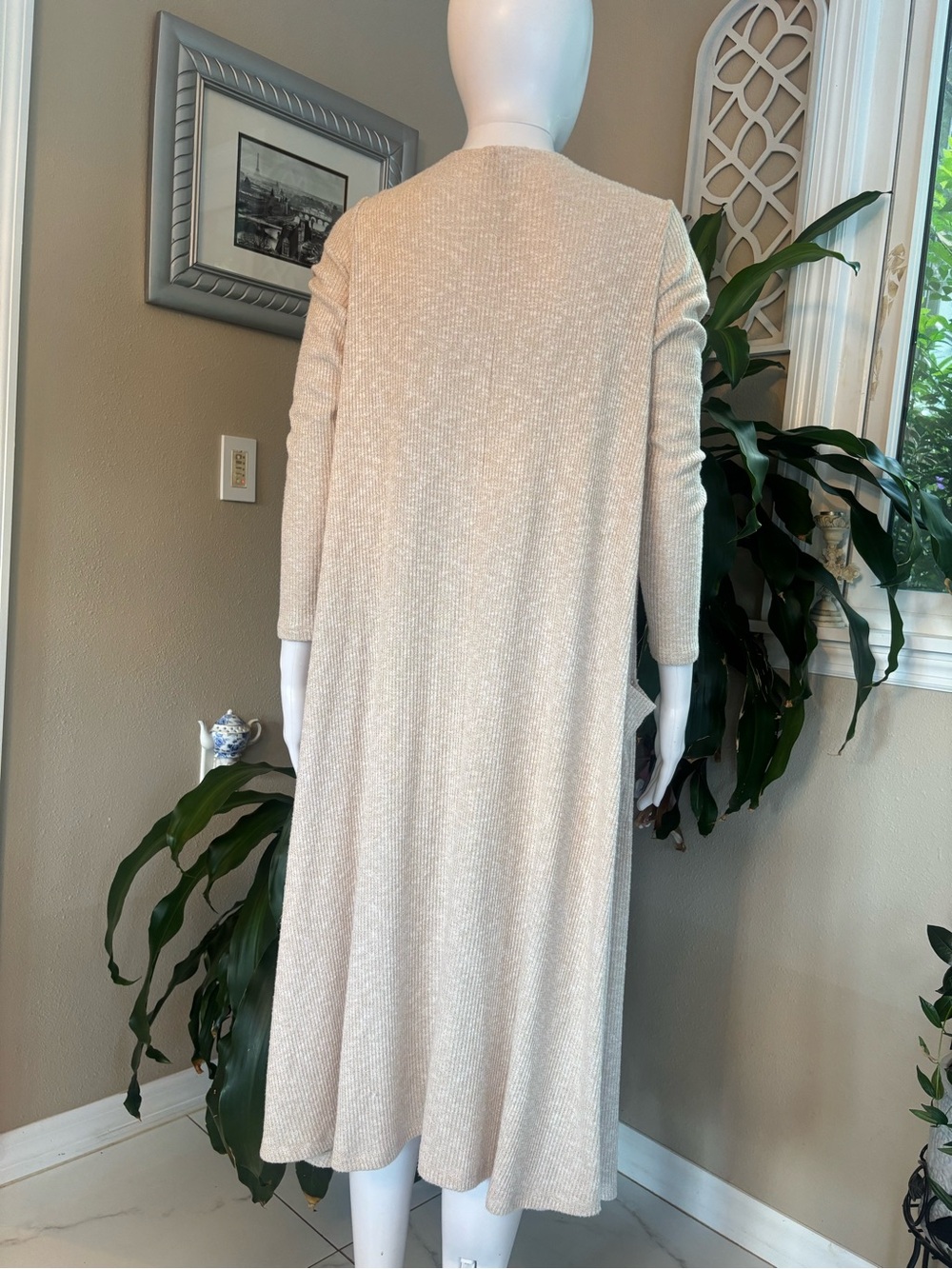 LuLaRoe Light Beige with gold threads Longline Trench-Style Cardigan
